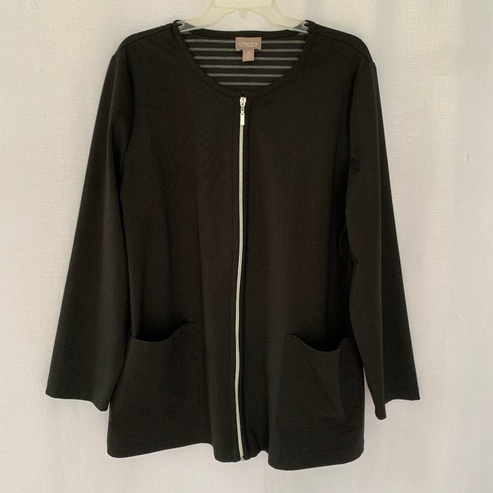 CHICO'S Zip Front Ponte Knit Jacket with Pockets